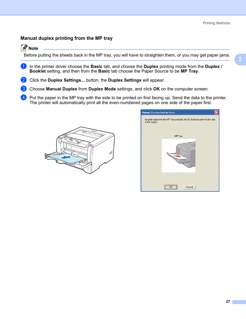 Manual duplex printing from the mp tray | Brother HL 5370DW User Manual | Page 37 / 172