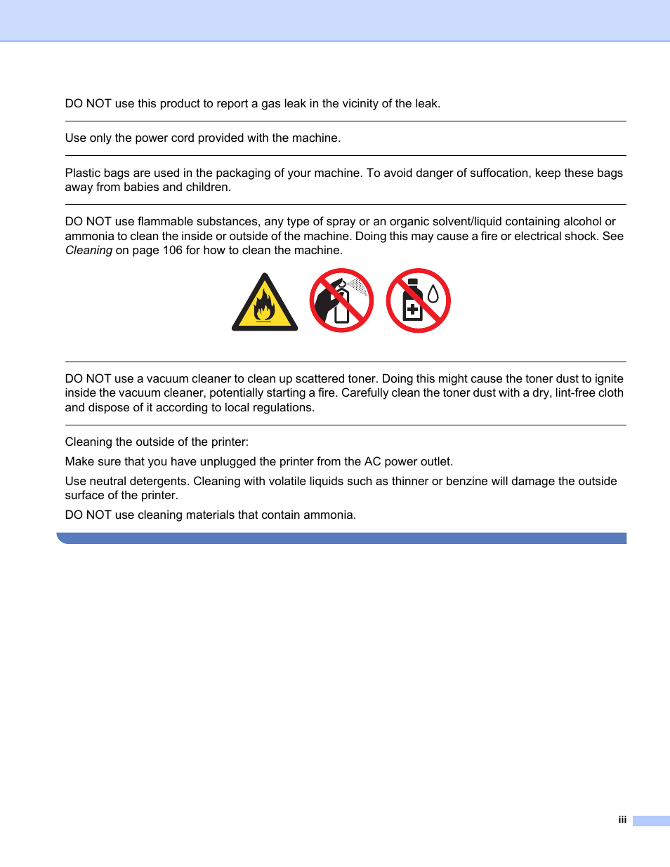Use only the power cord provided with the machine | Brother HL 5370DW User Manual | Page 4 / 172