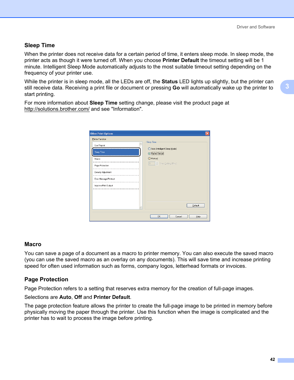 Sleep time, Macro, Page protection | Brother HL 5370DW User Manual | Page 52 / 172