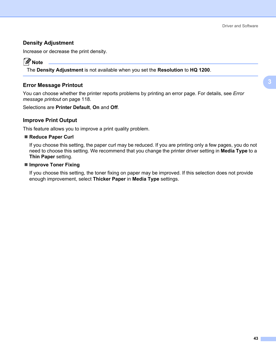 Density adjustment, Error message printout, Improve print output | Brother HL 5370DW User Manual | Page 53 / 172