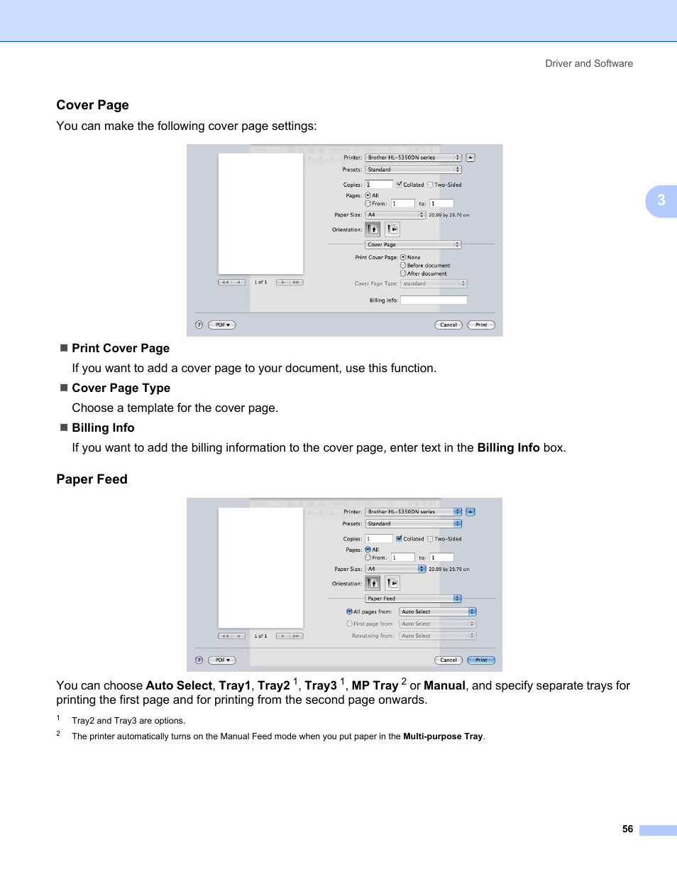 Paper feed, Cover page | Brother HL 5370DW User Manual | Page 66 / 172