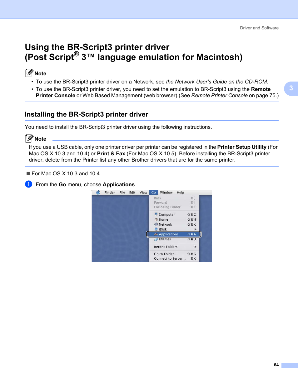 Installing the br-script3 printer driver, Using the br-script3 printer driver (post script, 3™ language emulation for macintosh) | Brother HL 5370DW User Manual | Page 74 / 172