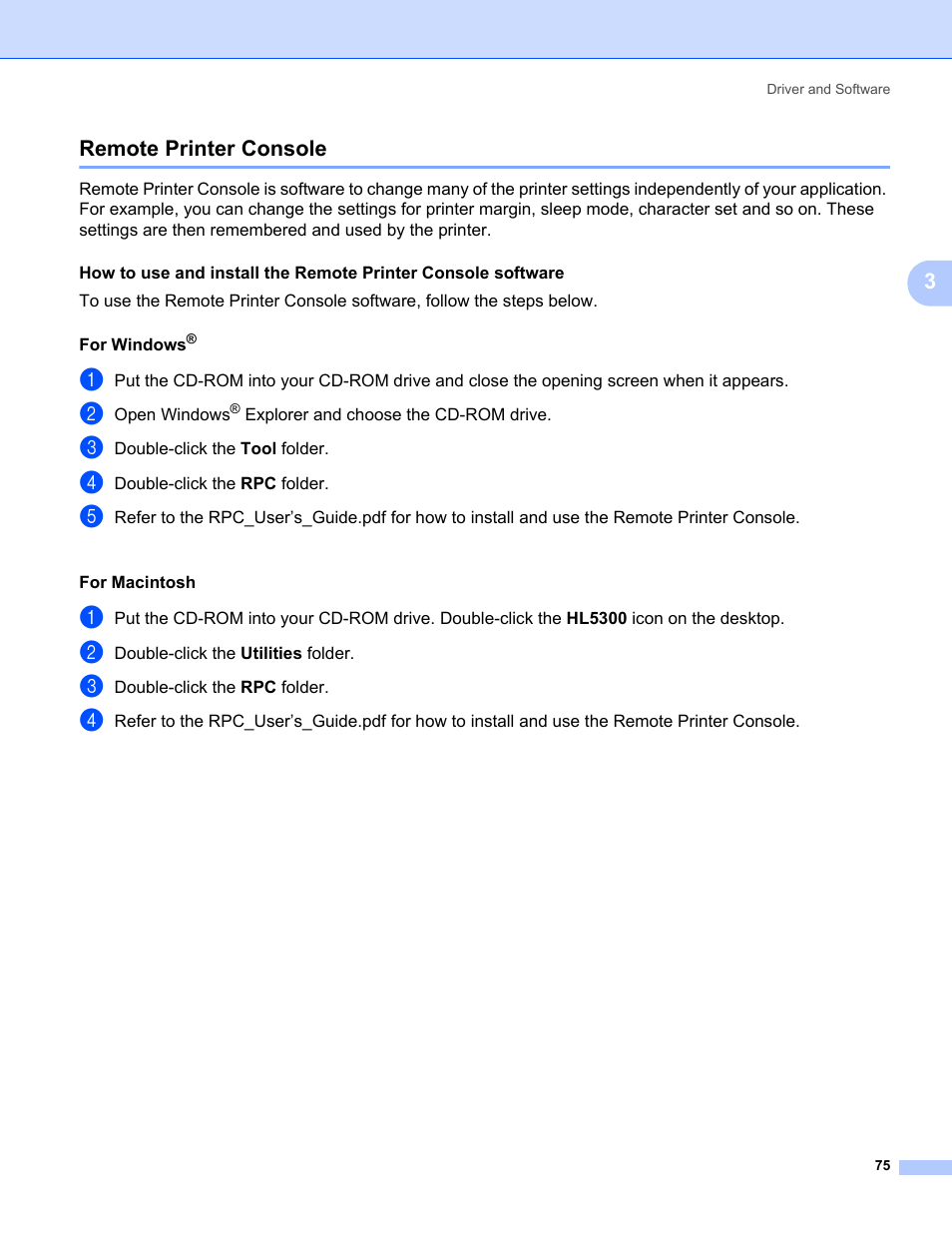 Remote printer console, 3remote printer console | Brother HL 5370DW User Manual | Page 85 / 172