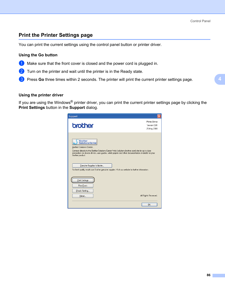 4print the printer settings page | Brother HL 5370DW User Manual | Page 96 / 172