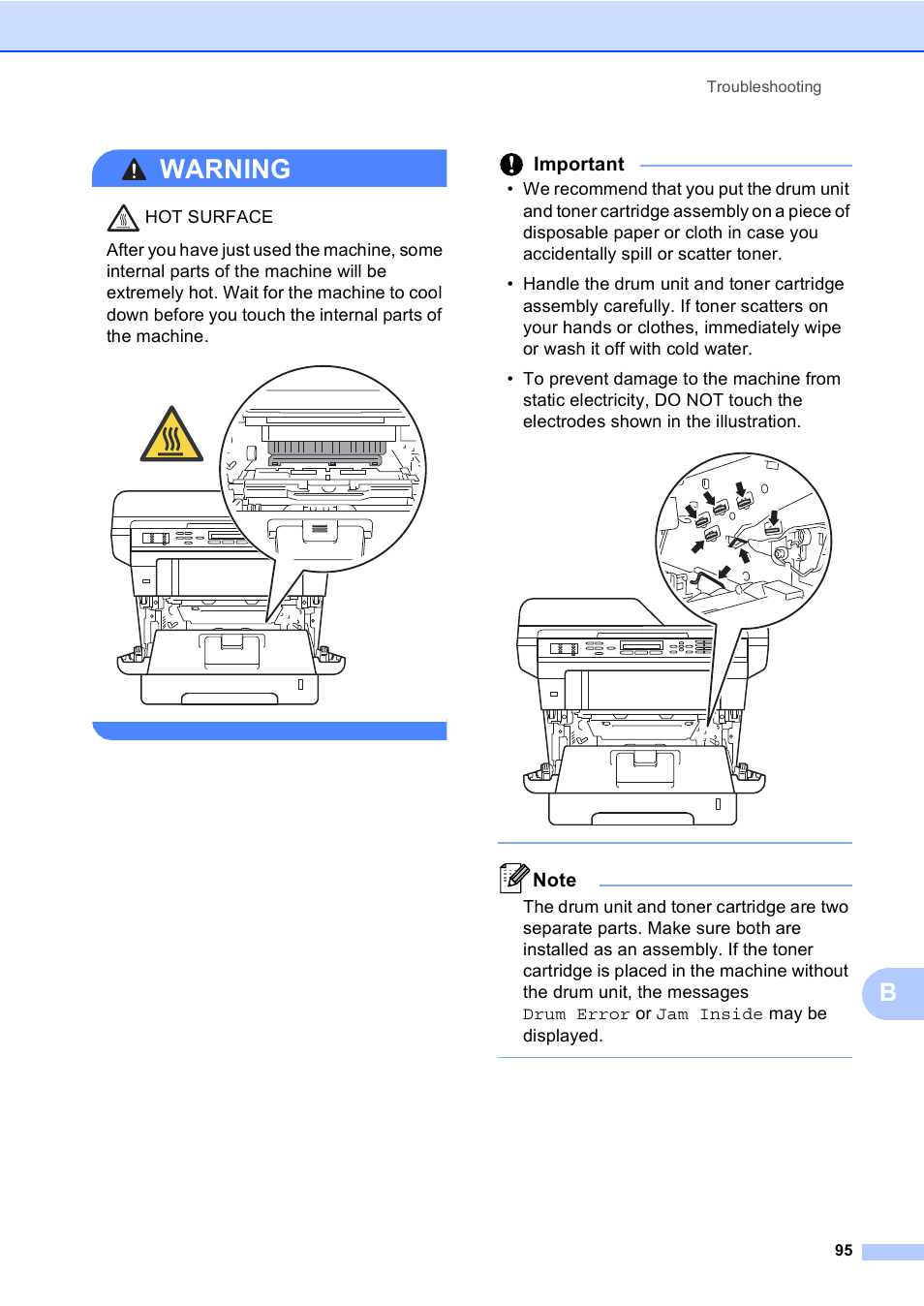 Warning, Important | Brother MFC-8510DN User Manual | Page 103 / 181