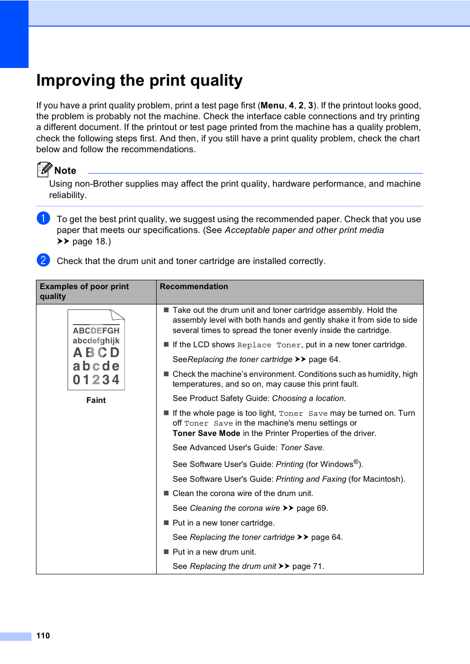 Improving the print quality | Brother MFC-8510DN User Manual | Page 118 / 181