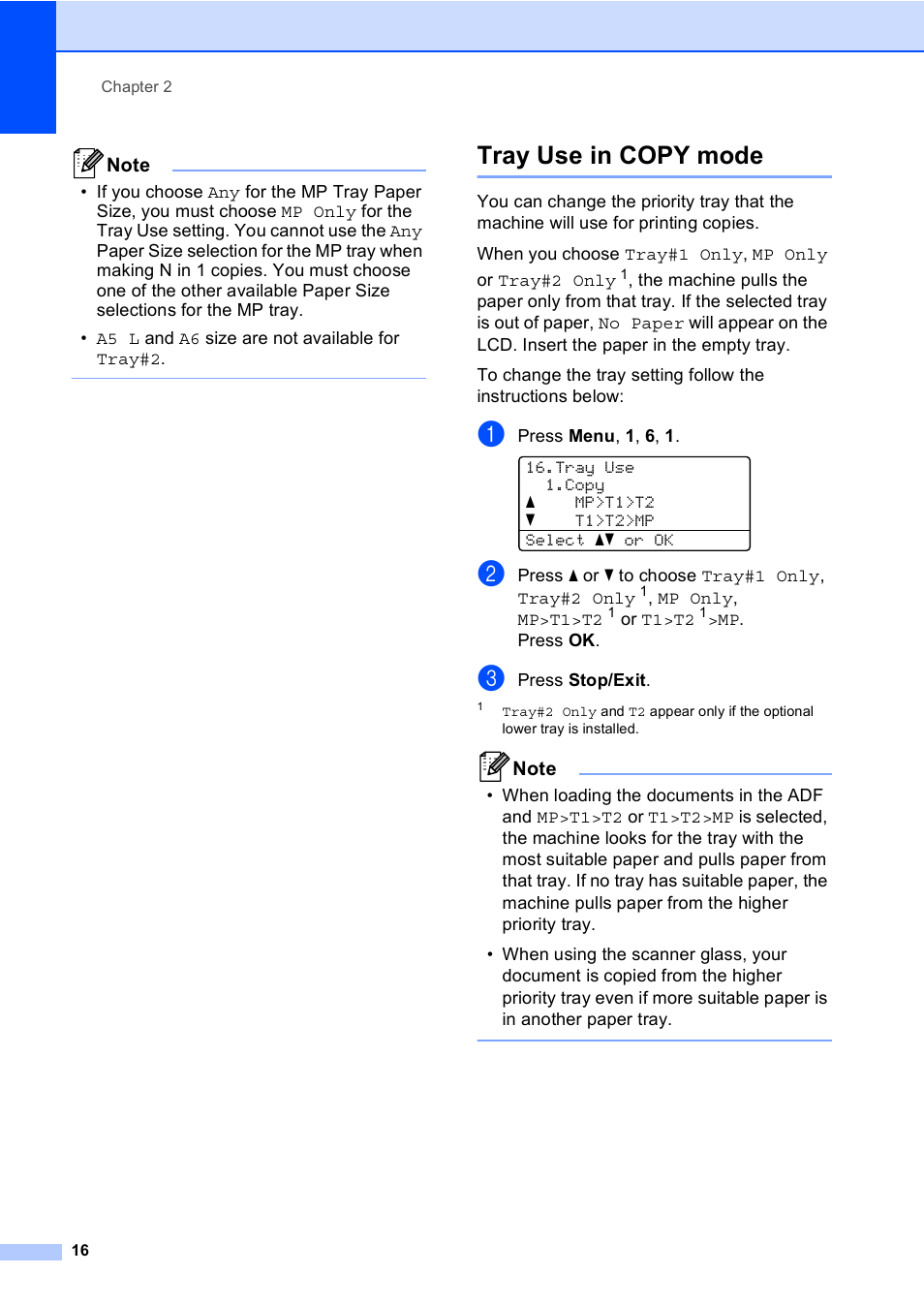 Tray use in copy mode | Brother MFC-8510DN User Manual | Page 24 / 181