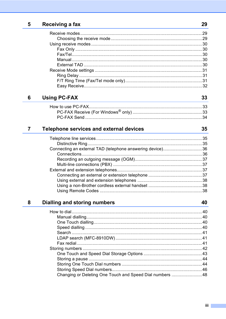 Brother MFC-8510DN User Manual | Page 5 / 181