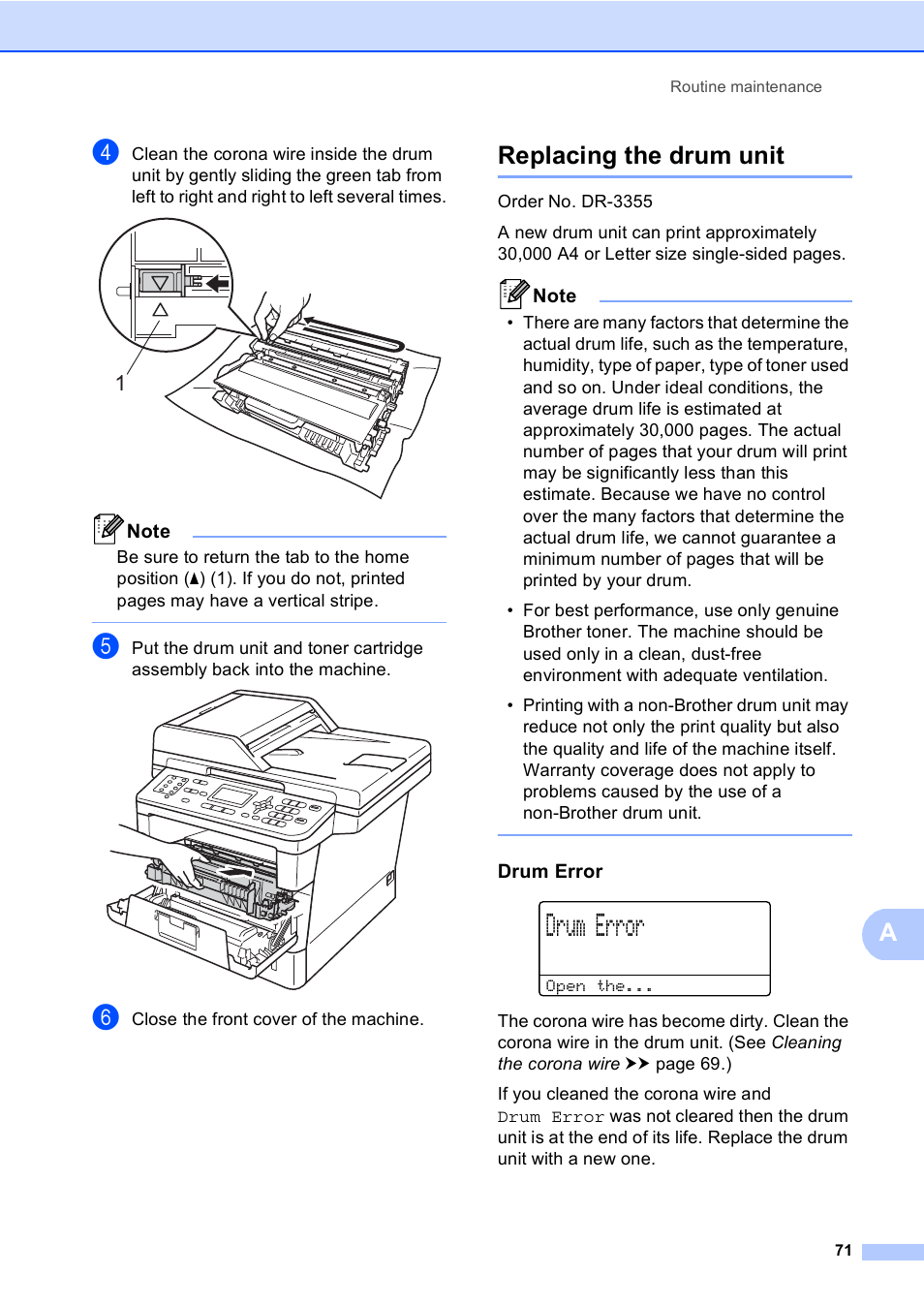 Replacing the drum unit, Drum error | Brother MFC-8510DN User Manual | Page 79 / 181