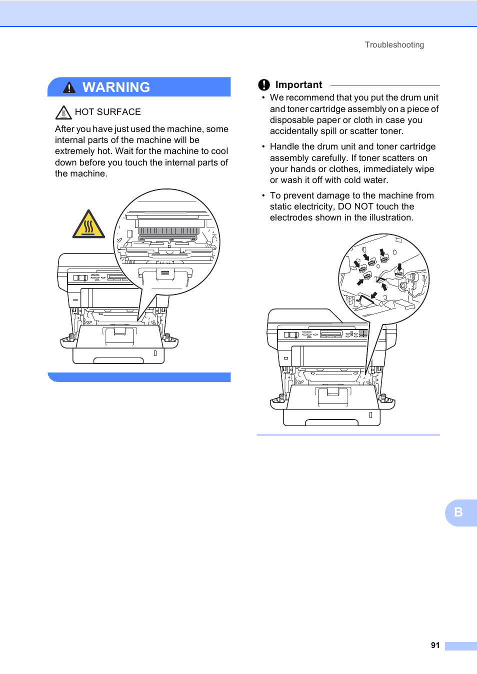Warning, Important | Brother MFC-8510DN User Manual | Page 99 / 181