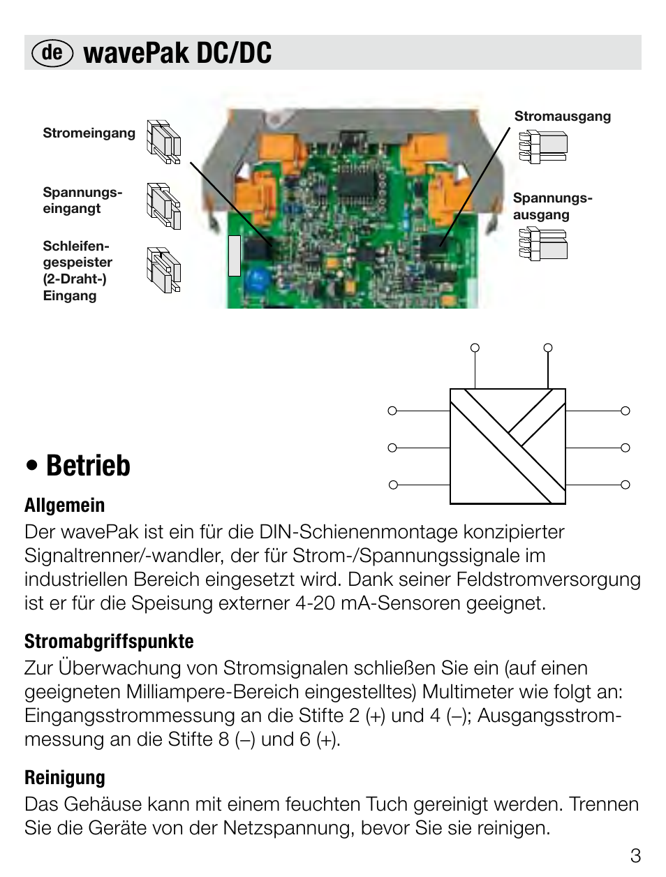 Wavepak dc/dc • betrieb | Weidmuller wavePak - Configurable singal isolator-converter User Manual | Page 3 / 28