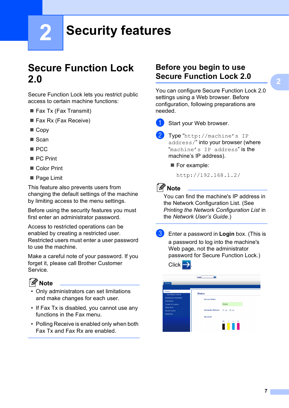 2 security features, Secure function lock 2.0, Before you begin to use secure function lock 2.0 | Security features | Brother VERSION 0 MFC-J6510DW User Manual | Page 13 / 89