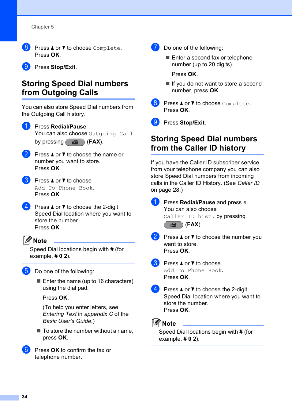 Storing speed dial numbers from outgoing calls | Brother VERSION 0 MFC-J6510DW User Manual | Page 40 / 89