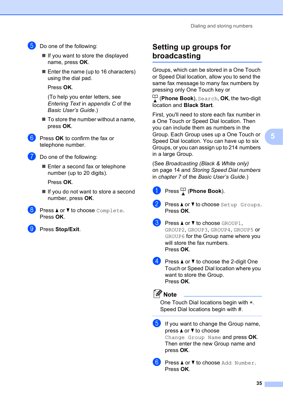 Setting up groups for broadcasting | Brother VERSION 0 MFC-J6510DW User Manual | Page 41 / 89