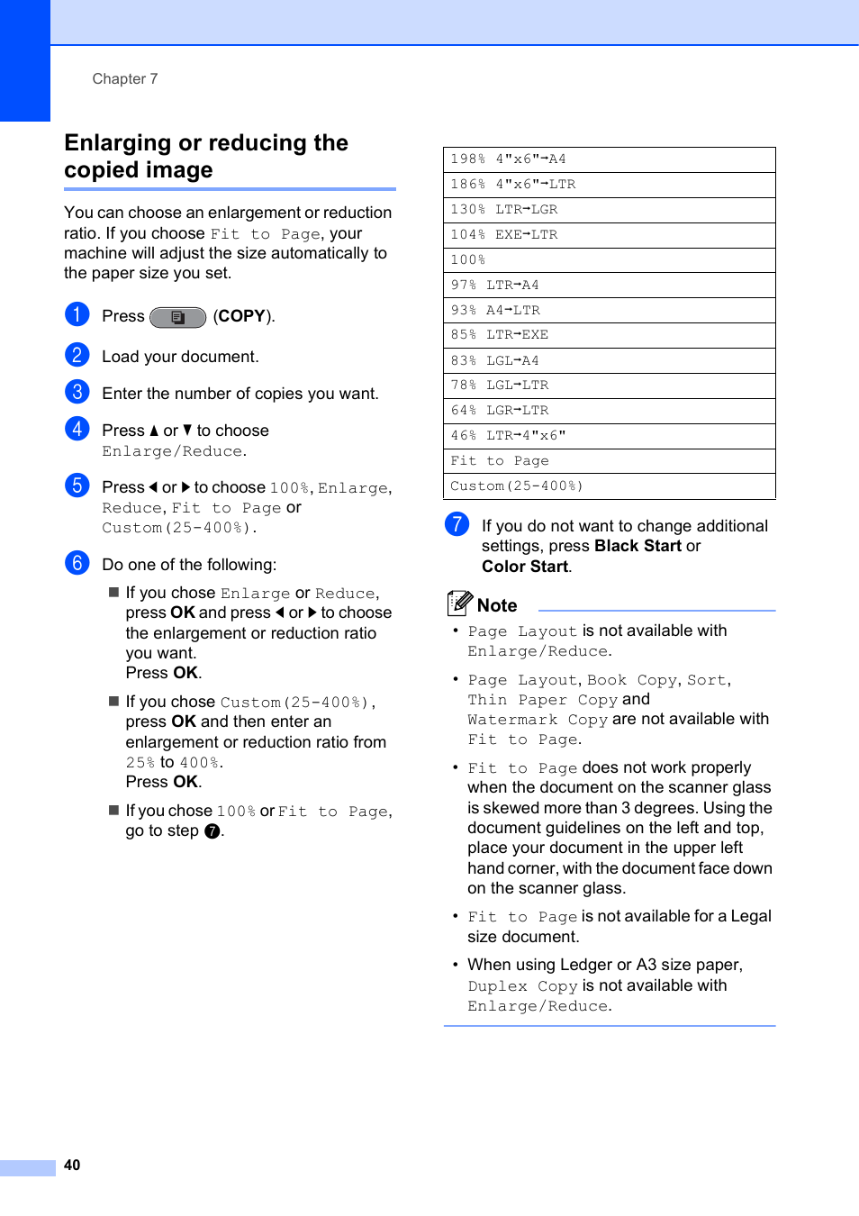 Enlarging or reducing the copied image | Brother VERSION 0 MFC-J6510DW User Manual | Page 46 / 89