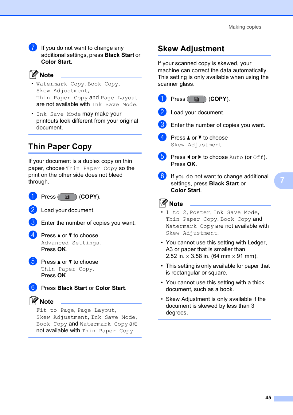 Thin paper copy, Skew adjustment, Thin paper copy skew adjustment | Brother VERSION 0 MFC-J6510DW User Manual | Page 51 / 89