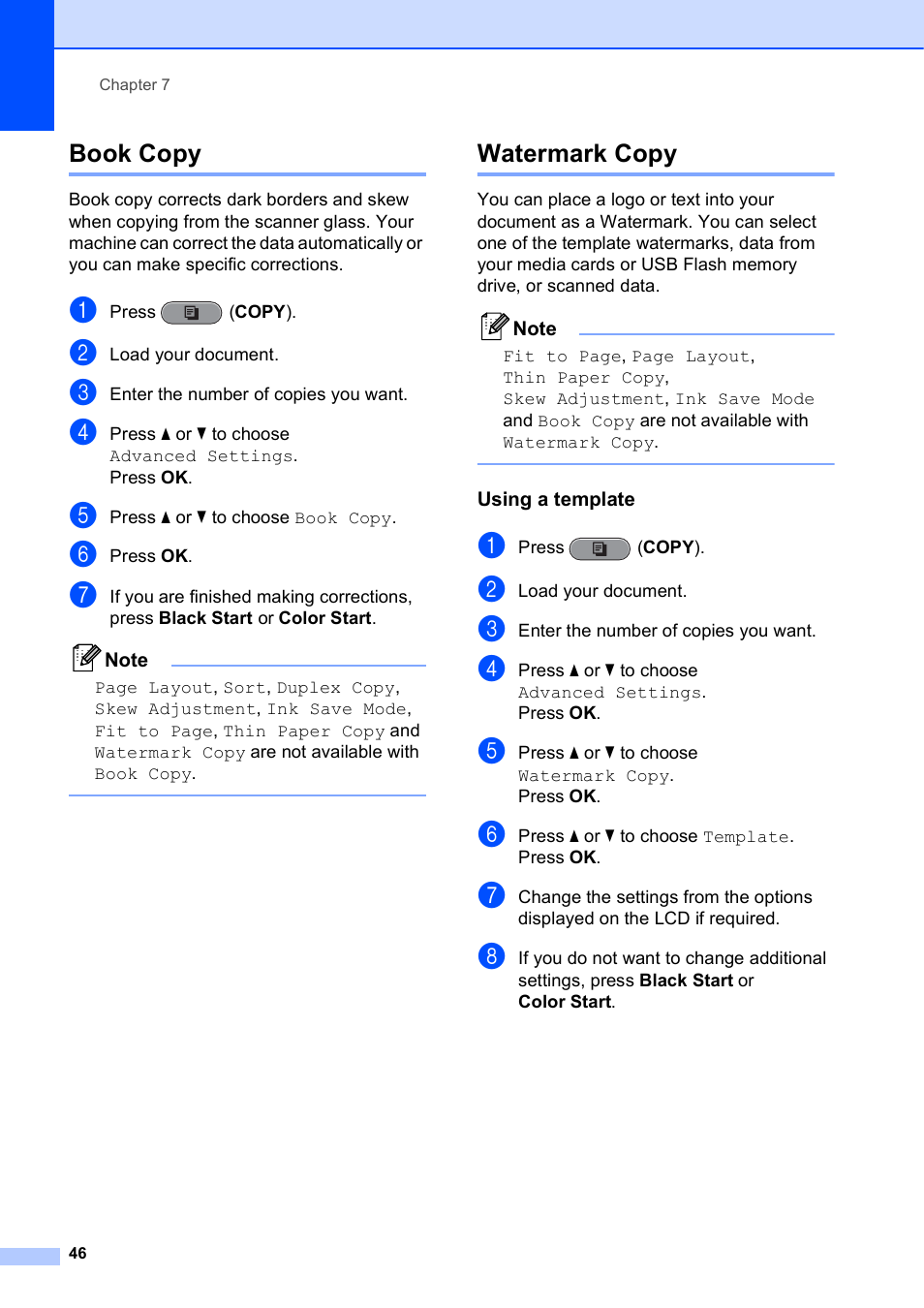 Book copy, Watermark copy, Using a template | Book copy watermark copy | Brother VERSION 0 MFC-J6510DW User Manual | Page 52 / 89