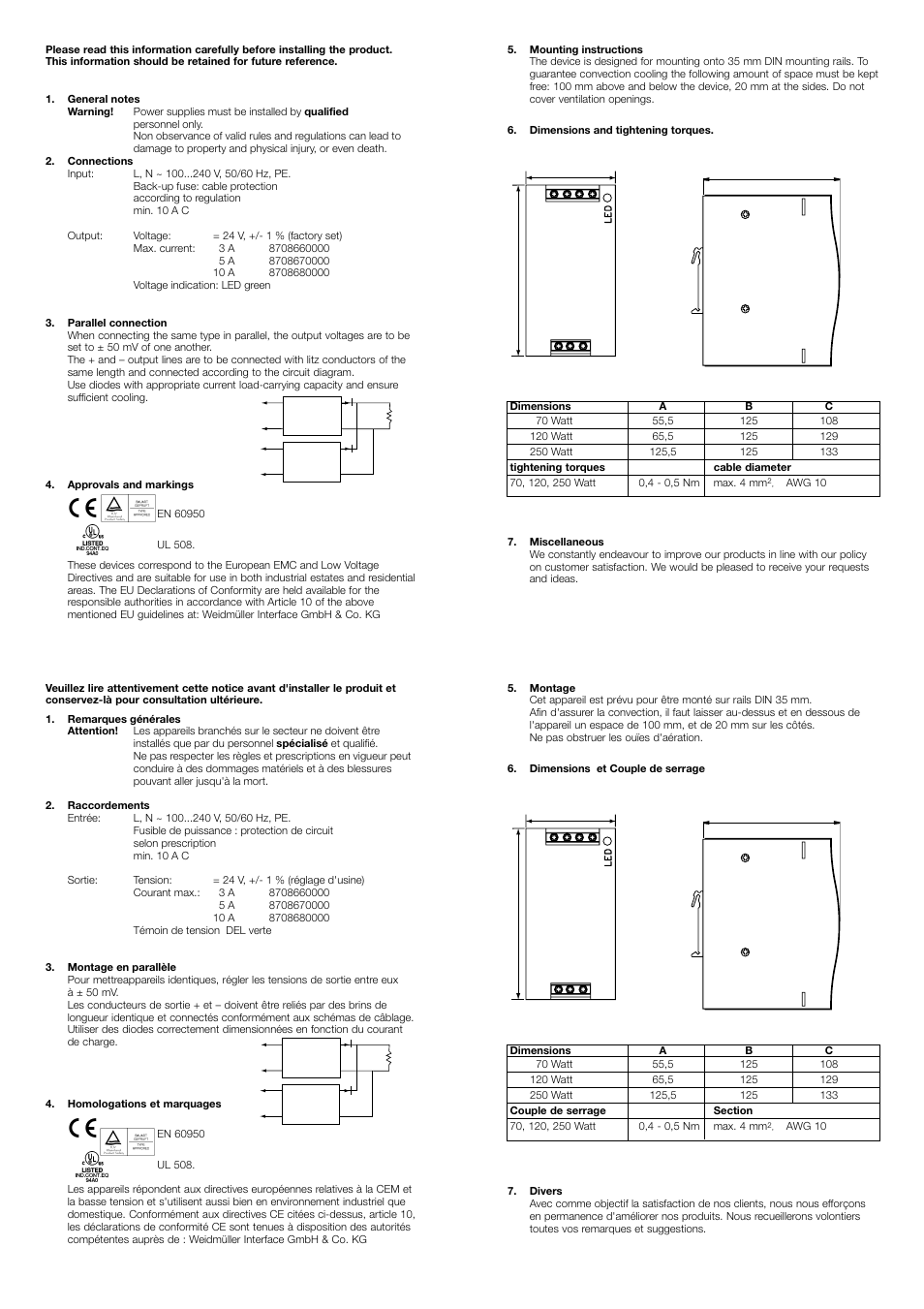 Weidmuller ConnectPower 3A / 5A / 10A Power Supplies User Manual | Page 2 / 2