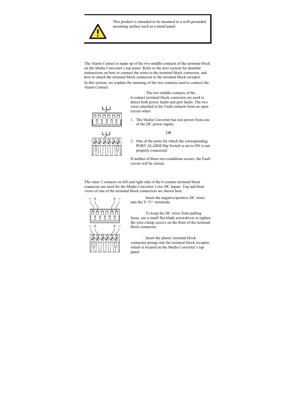 Wiring the alarm contact, Wiring the redundant power inputs | Weidmuller IE-MC-VL Series - Industrial Ethernet Media Converters User Manual | Page 8 / 14