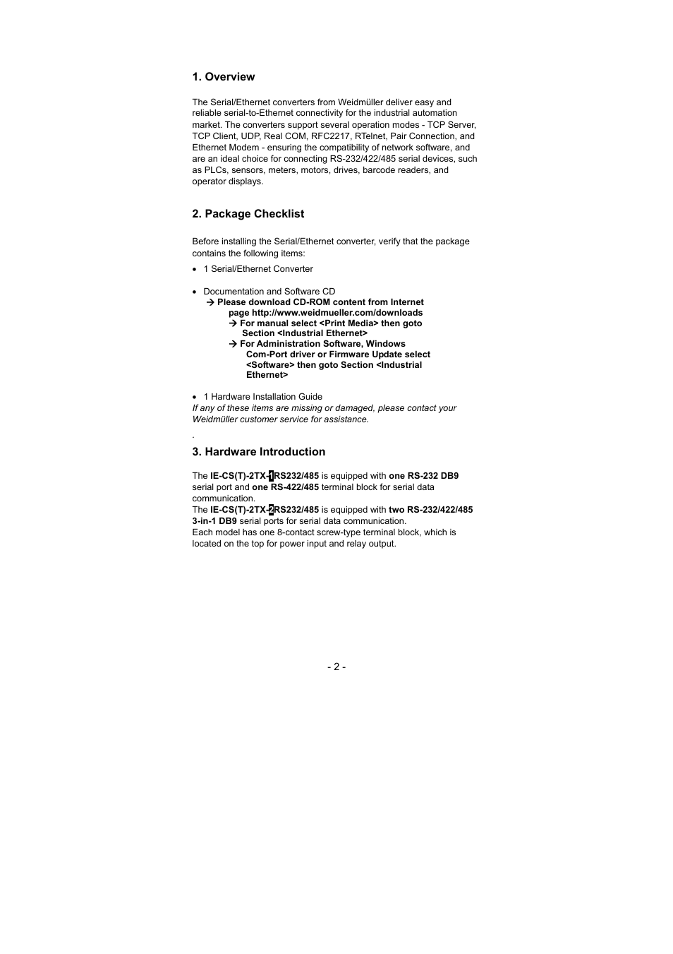 Weidmuller IE-CS(T)-2TX Series - Industrial Ethernet Serial/Ethernet Converter User Manual | Page 2 / 8