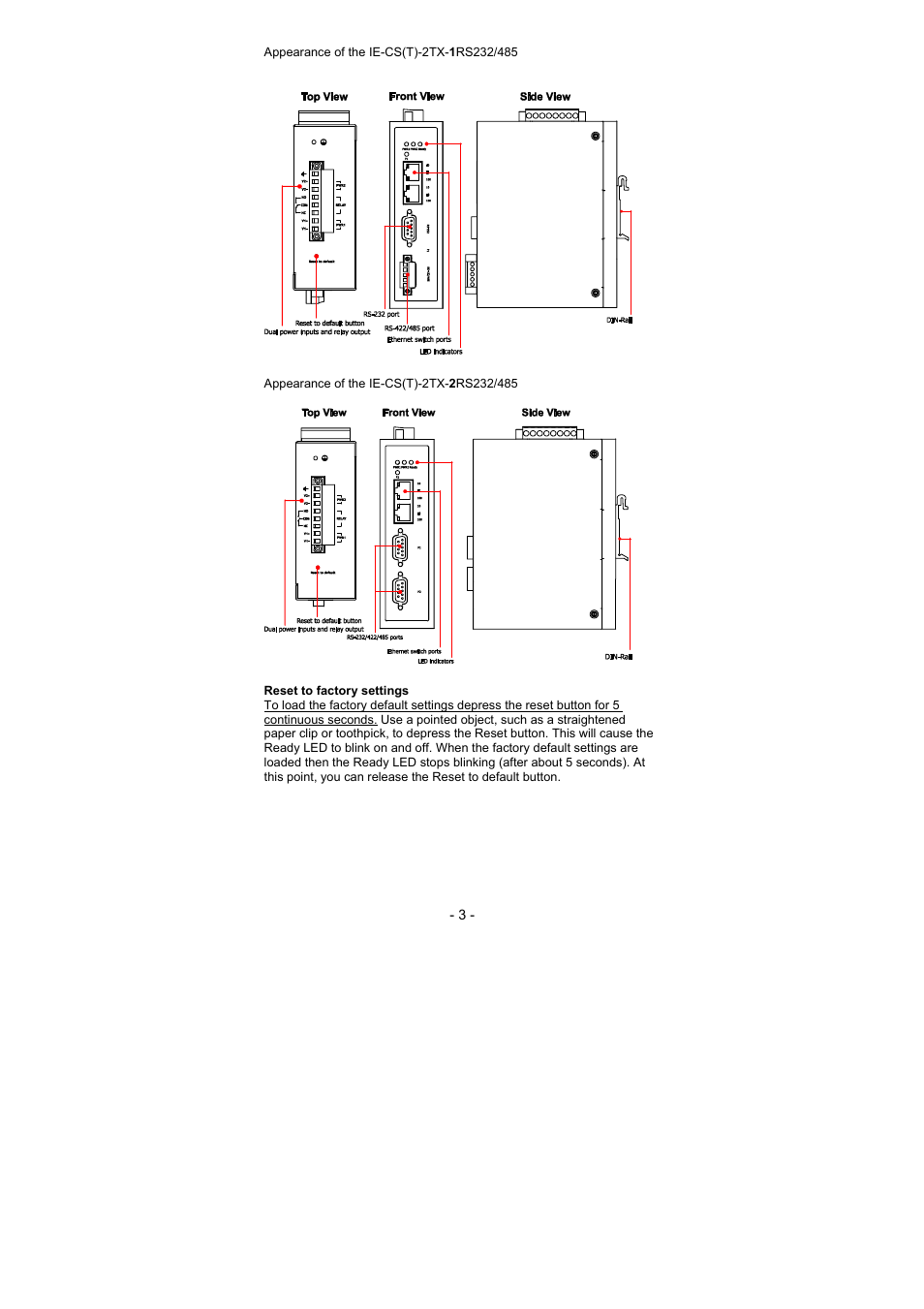 Weidmuller IE-CS(T)-2TX Series - Industrial Ethernet Serial/Ethernet Converter User Manual | Page 3 / 8