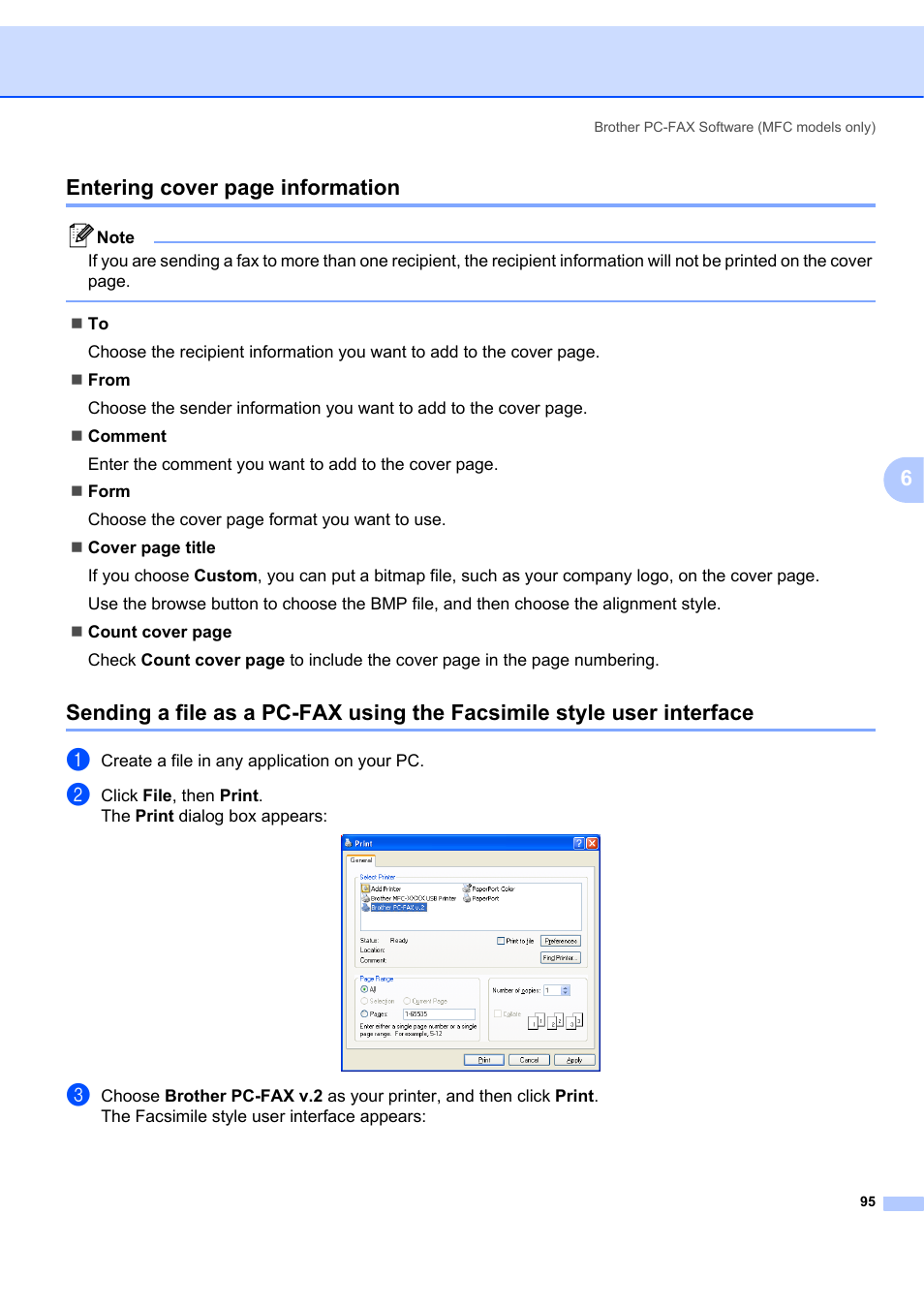 6entering cover page information | Brother MFC-7340 User Manual | Page 102 / 199