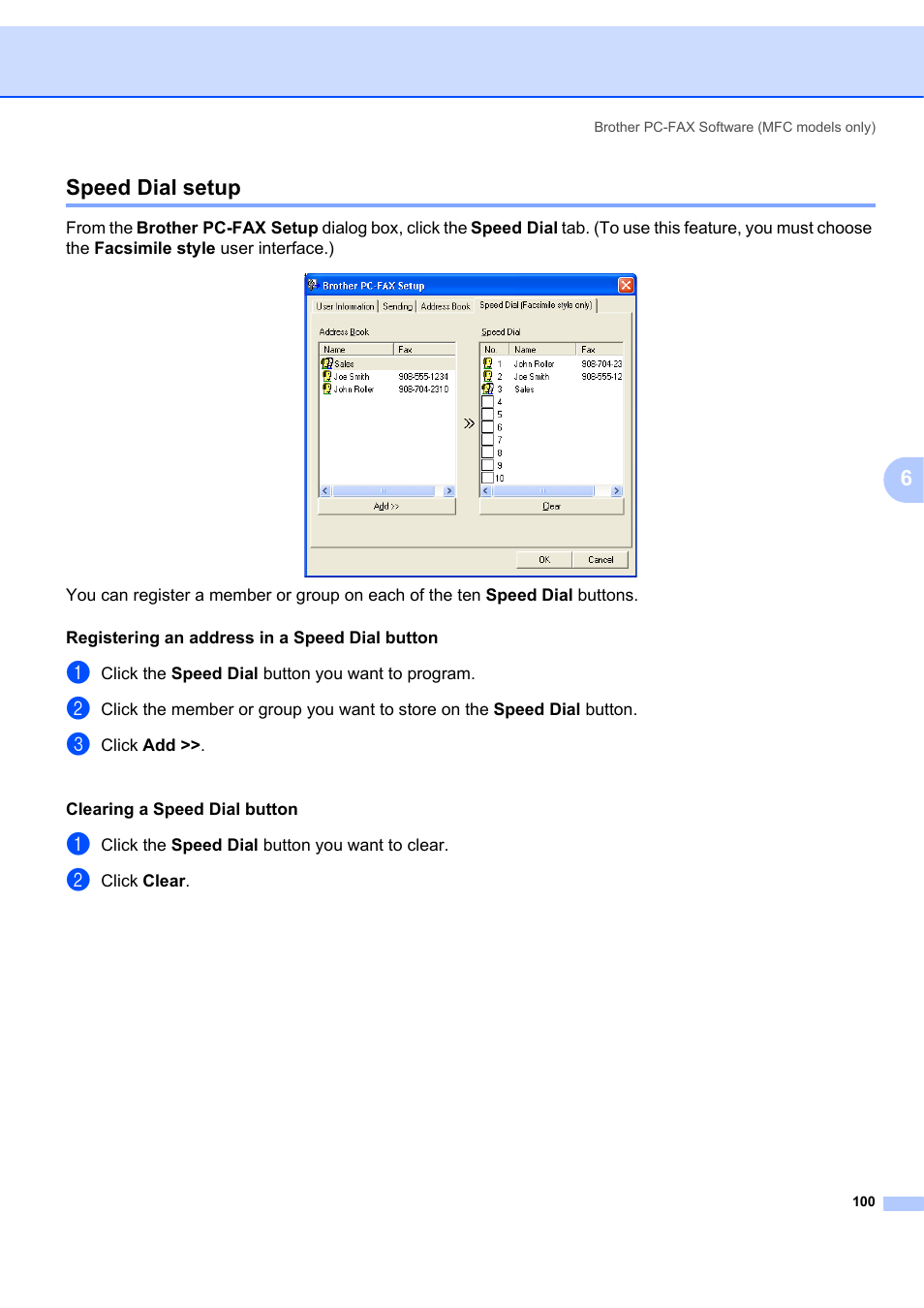 Speed dial setup, 6speed dial setup | Brother MFC-7340 User Manual | Page 107 / 199