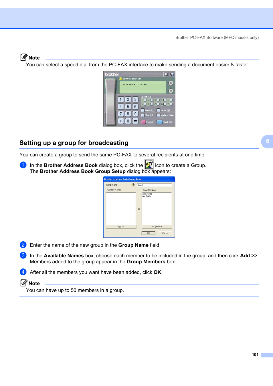 Setting up a group for broadcasting | Brother MFC-7340 User Manual | Page 108 / 199