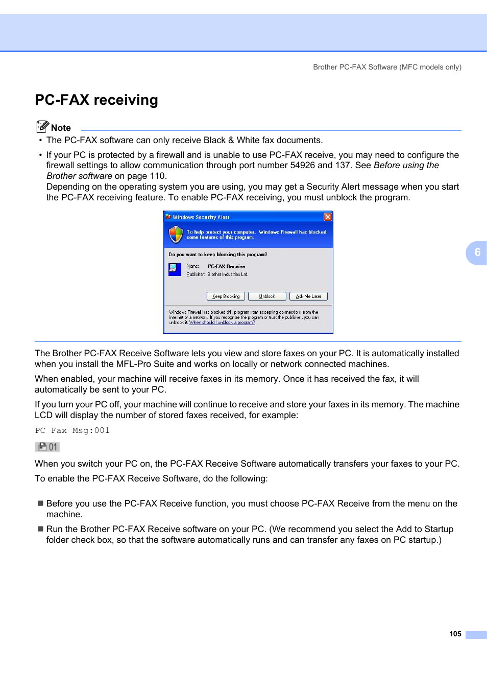 Pc-fax receiving | Brother MFC-7340 User Manual | Page 112 / 199