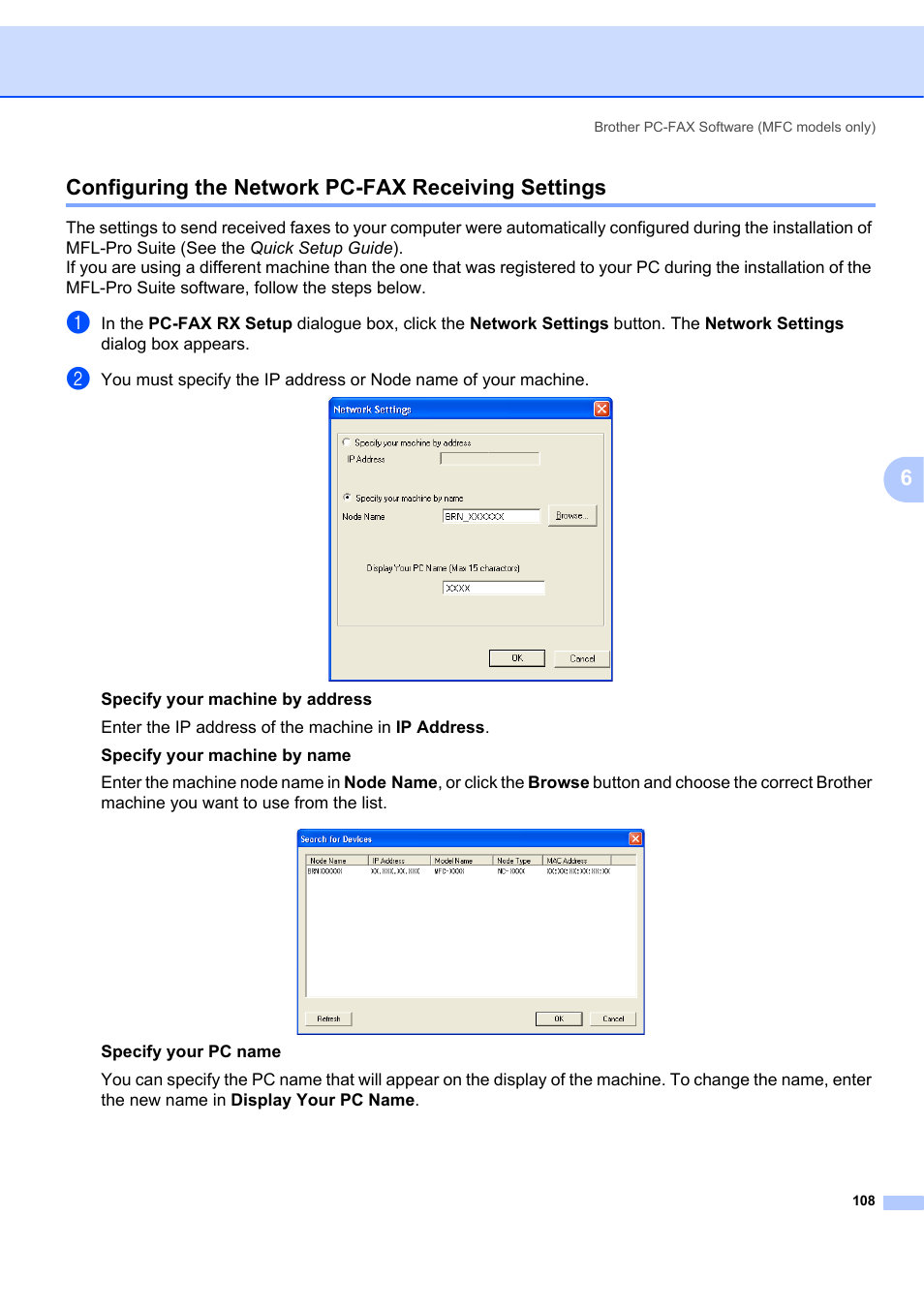 Configuring the network pc-fax receiving settings, 6configuring the network pc-fax receiving settings | Brother MFC-7340 User Manual | Page 115 / 199