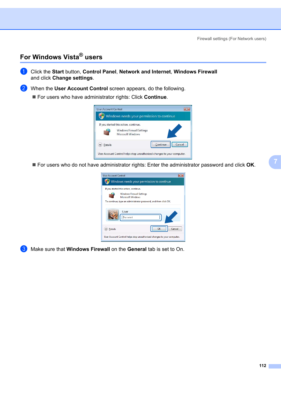 For windows vista® users, For windows vista, Users | 7for windows vista | Brother MFC-7340 User Manual | Page 119 / 199