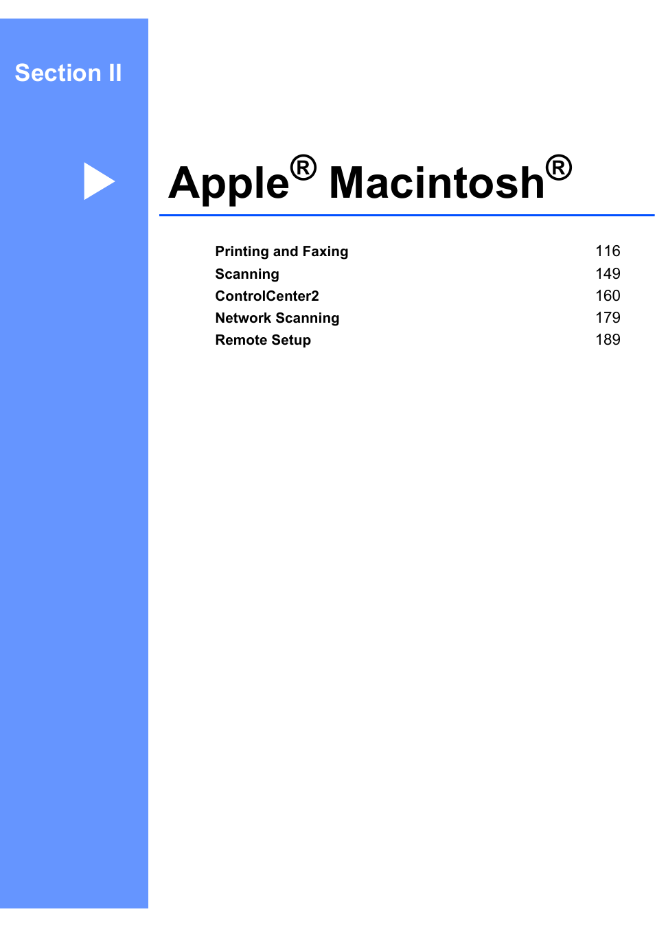 Section ii apple® macintosh, Section ii apple, Macintosh | Apple | Brother MFC-7340 User Manual | Page 122 / 199