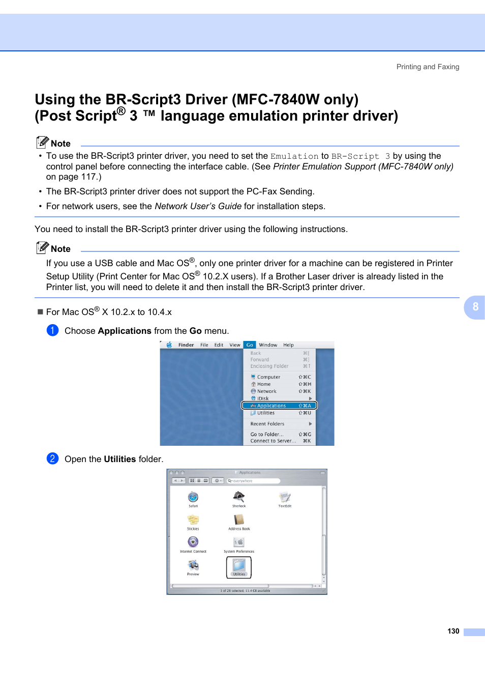 Using the br-script3 driver (mfc-7840w only), Post script, 3 ™ language emulation printer driver) | Brother MFC-7340 User Manual | Page 137 / 199