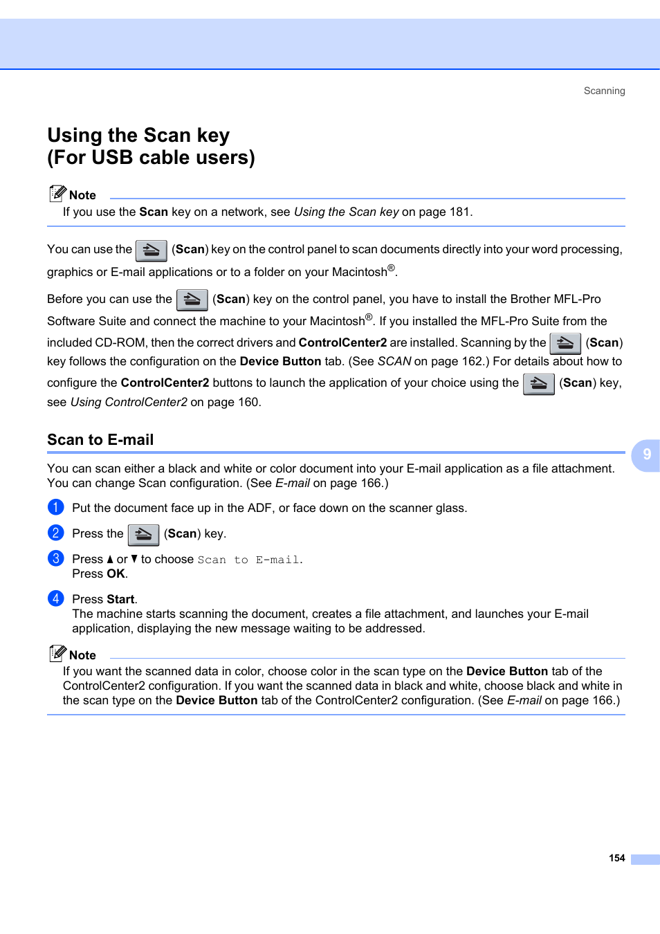 Using the scan key (for usb cable users), Scan to e-mail | Brother MFC-7340 User Manual | Page 161 / 199