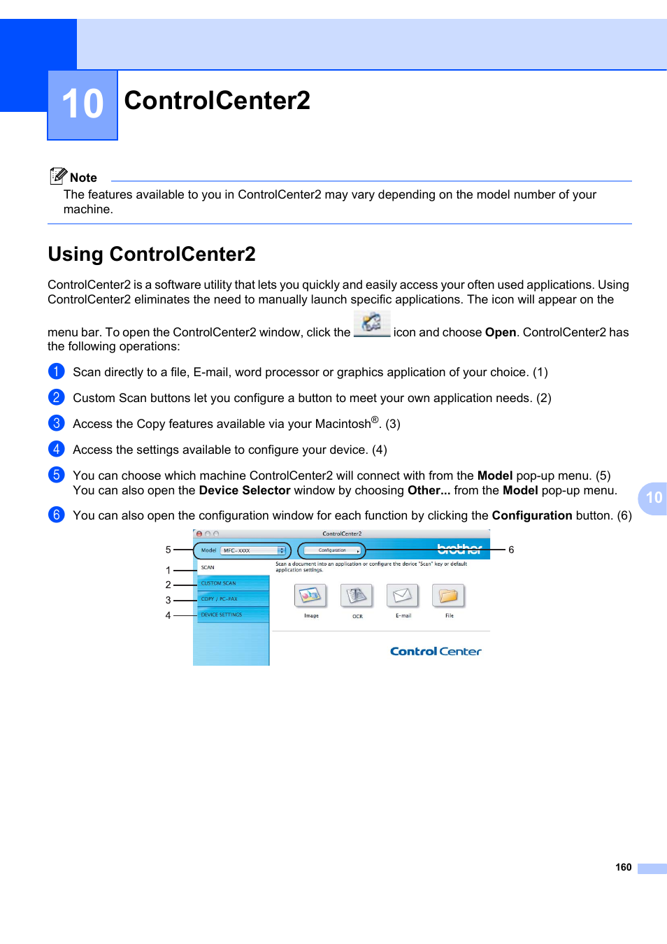 10 controlcenter2, Using controlcenter2, Controlcenter2 | Brother MFC-7340 User Manual | Page 167 / 199