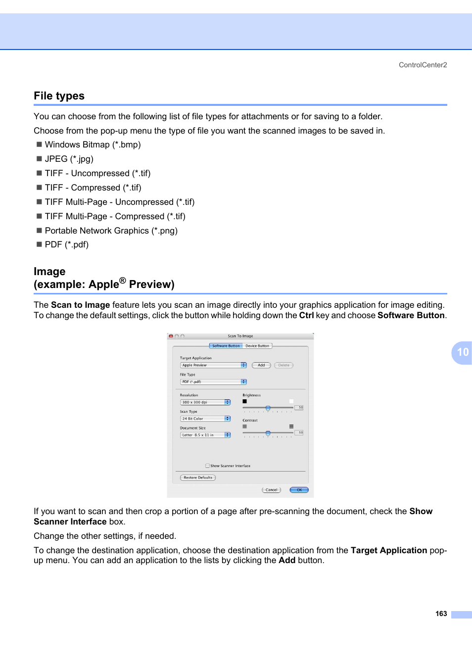 File types, Image (example: apple® preview), File types image (example: apple | Preview), Image (example: apple, 10 file types | Brother MFC-7340 User Manual | Page 170 / 199