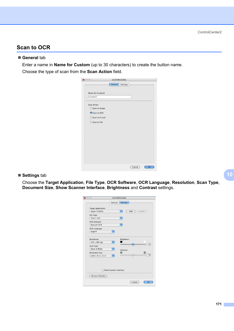 Scan to ocr, 10 scan to ocr | Brother MFC-7340 User Manual | Page 178 / 199