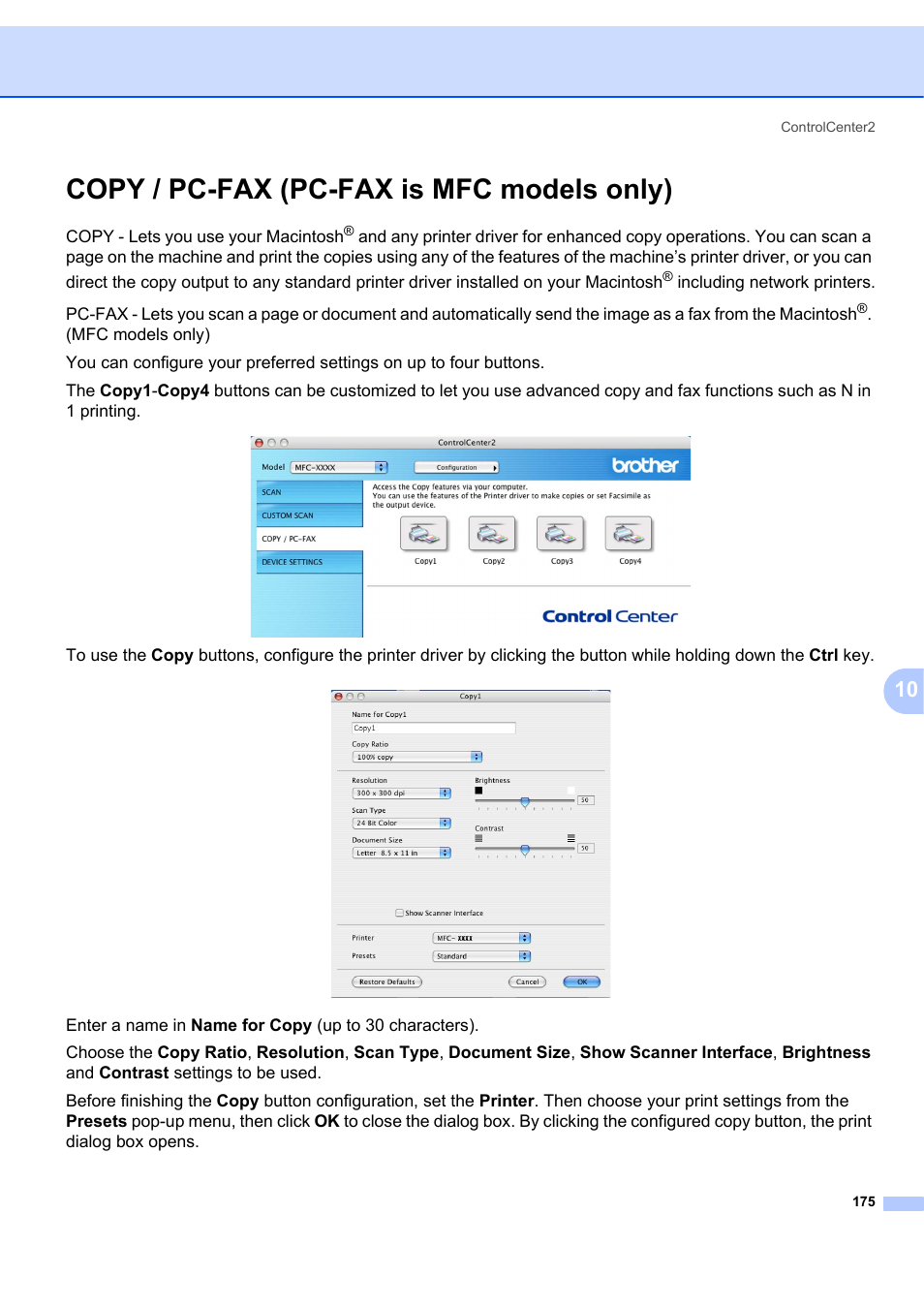 Copy / pc-fax (pc-fax is mfc models only) | Brother MFC-7340 User Manual | Page 182 / 199