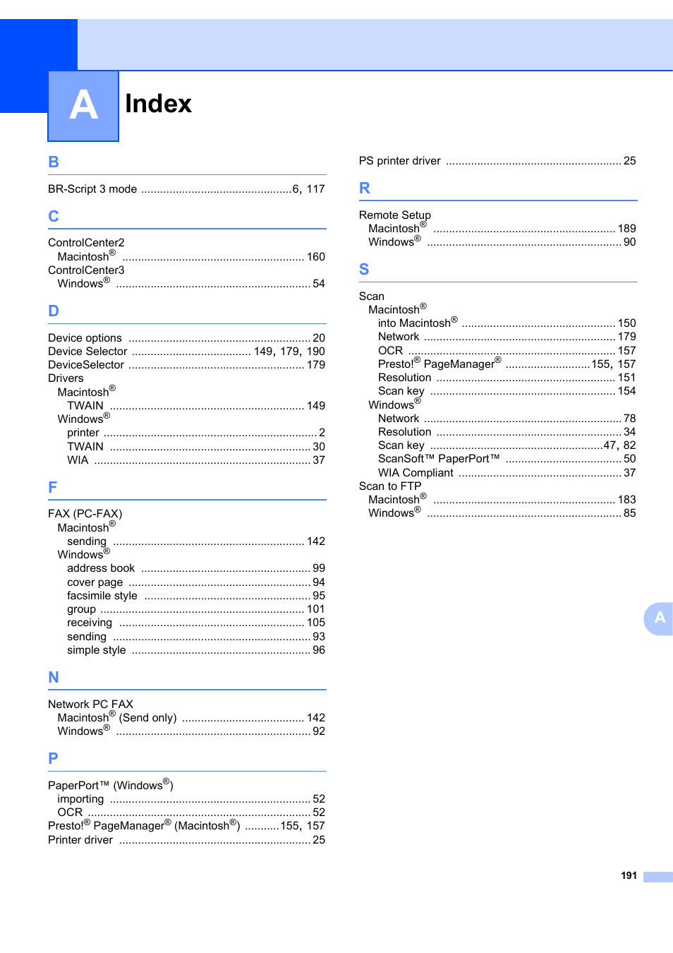 Index | Brother MFC-7340 User Manual | Page 198 / 199