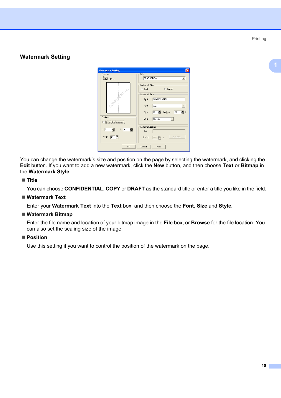 Watermark setting | Brother MFC-7340 User Manual | Page 25 / 199