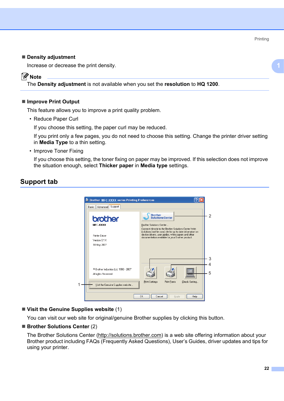 Support tab | Brother MFC-7340 User Manual | Page 29 / 199