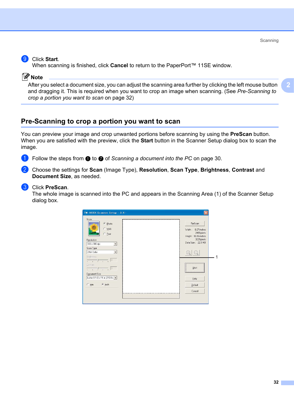 Pre-scanning to crop a portion you want to scan | Brother MFC-7340 User Manual | Page 39 / 199