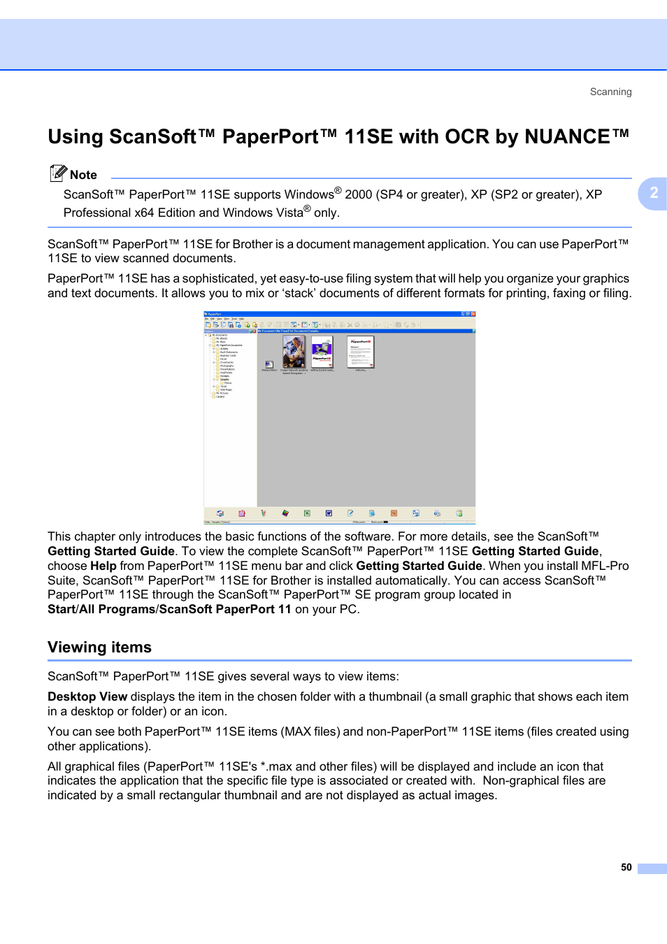 Using scansoft™ paperport™ 11se with ocr by nuance, Viewing items | Brother MFC-7340 User Manual | Page 57 / 199