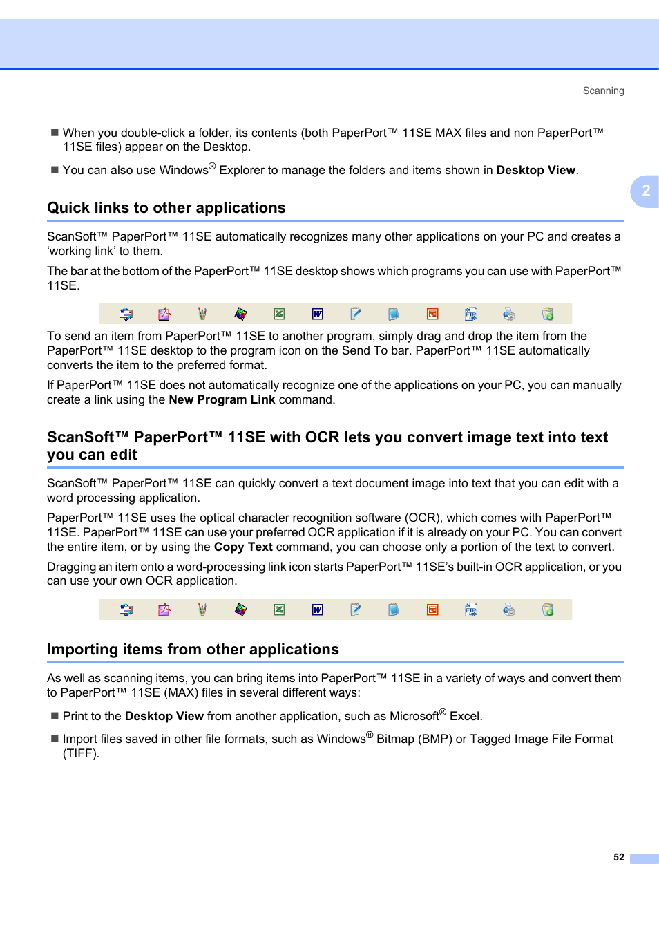 Quick links to other applications, Importing items from other applications | Brother MFC-7340 User Manual | Page 59 / 199