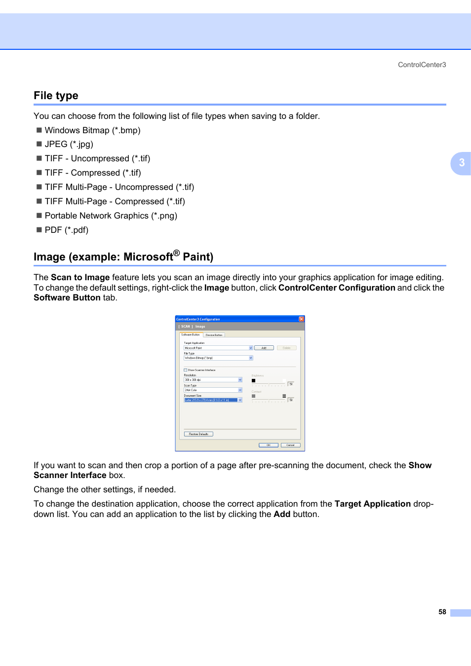 File type, Image (example: microsoft® paint), File type image (example: microsoft | Paint), Uration. (see image (example: microsoft, 3file type, Image (example: microsoft | Brother MFC-7340 User Manual | Page 65 / 199