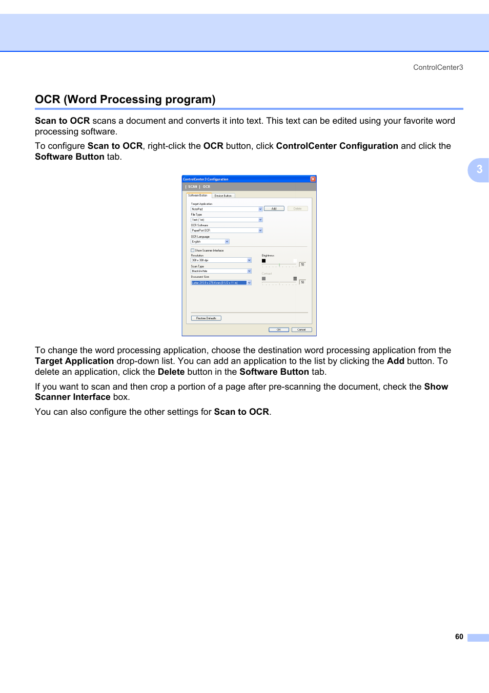 Ocr (word processing program), 3ocr (word processing program) | Brother MFC-7340 User Manual | Page 67 / 199