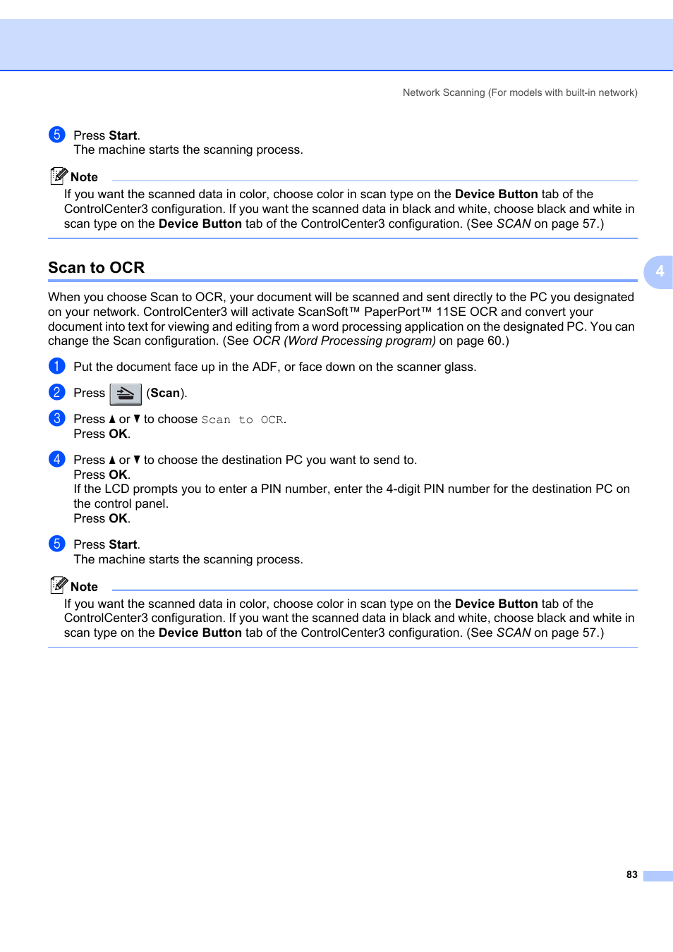 Scan to ocr | Brother MFC-7340 User Manual | Page 90 / 199