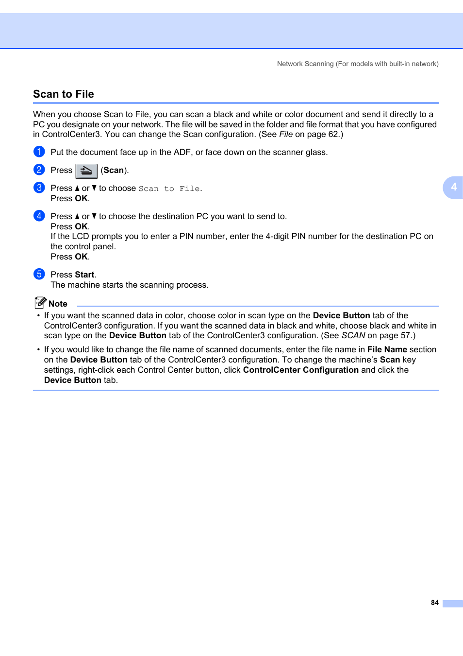 Scan to file, 4scan to file | Brother MFC-7340 User Manual | Page 91 / 199