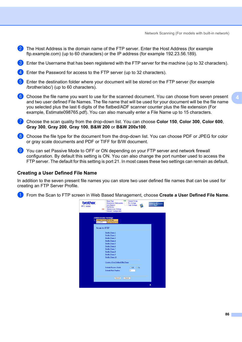 Creating a user defined file name | Brother MFC-7340 User Manual | Page 93 / 199