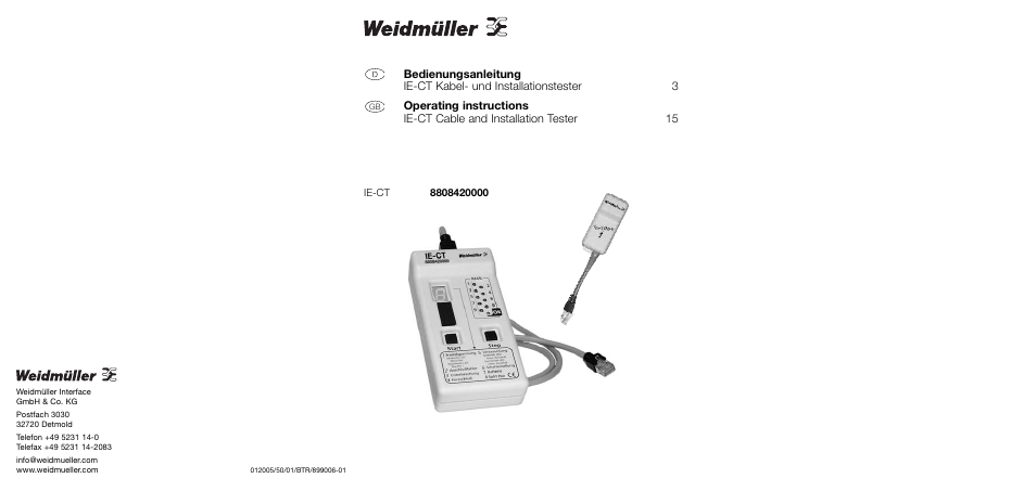 Weidmuller IE-CT Cable and Installation Tester User Manual | 15 pages